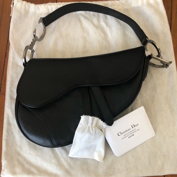 dior all black saddle bag